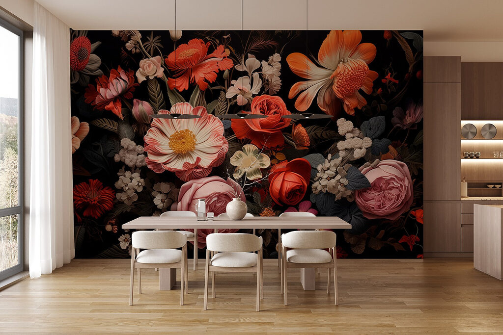 Group of flowers on a black background