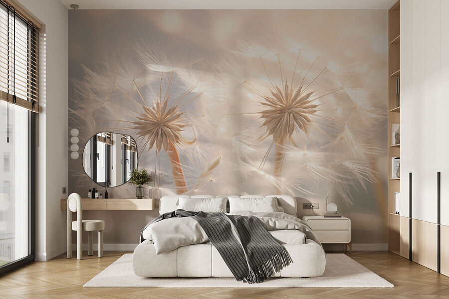 Wall murals Delicate dandelion seeds in soft light - Image 2