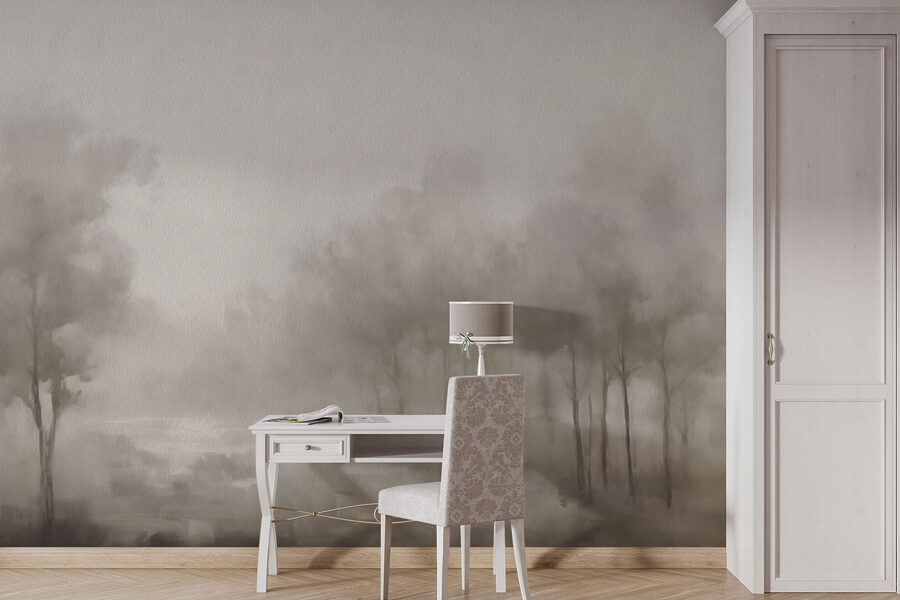 Foggy landscape with trees