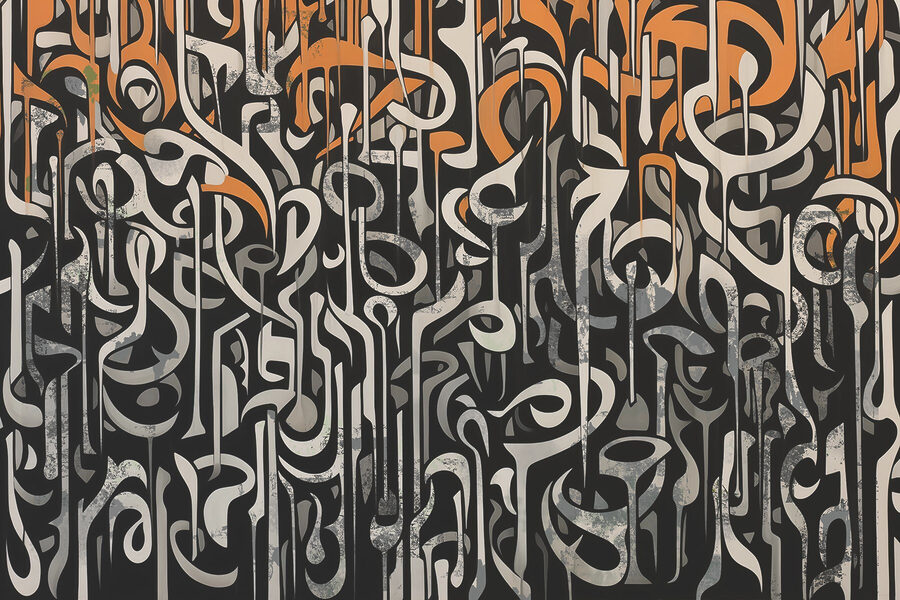 Wall murals Black and white art with orange and white lines - Image 4