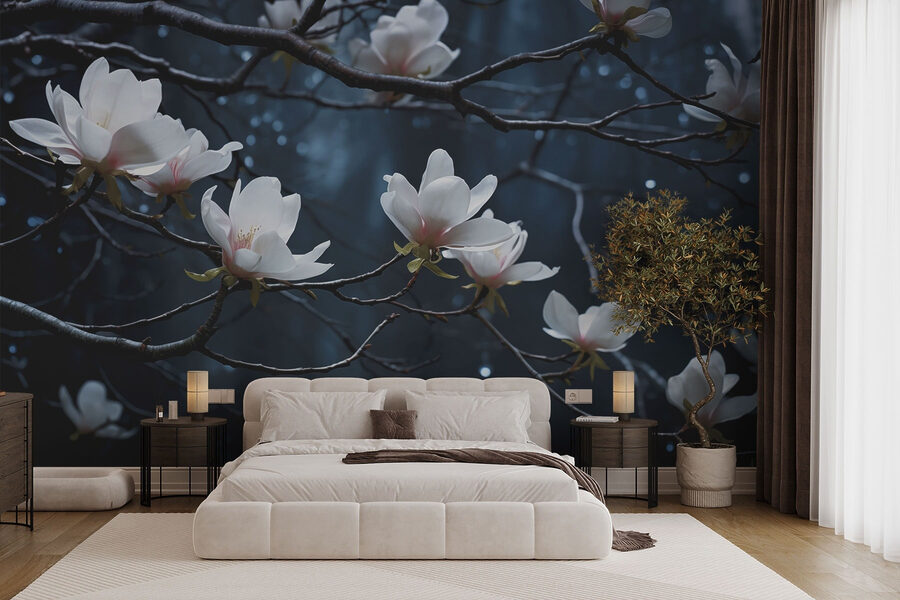 Wall murals Tree with white flowers