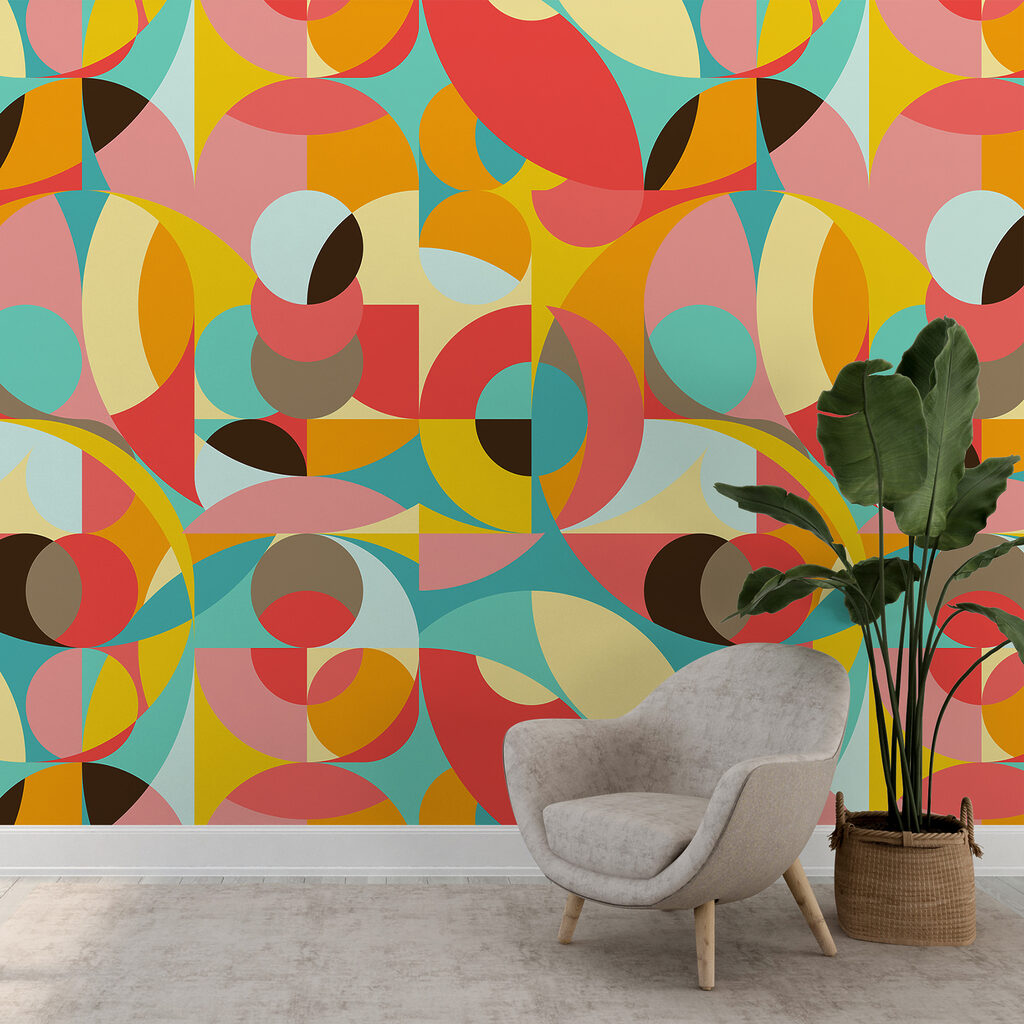 Colorful pattern of circles and squares