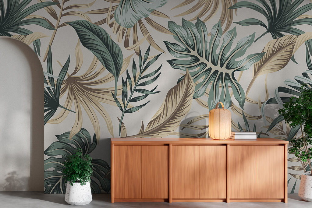 Pattern of leaves on a white background