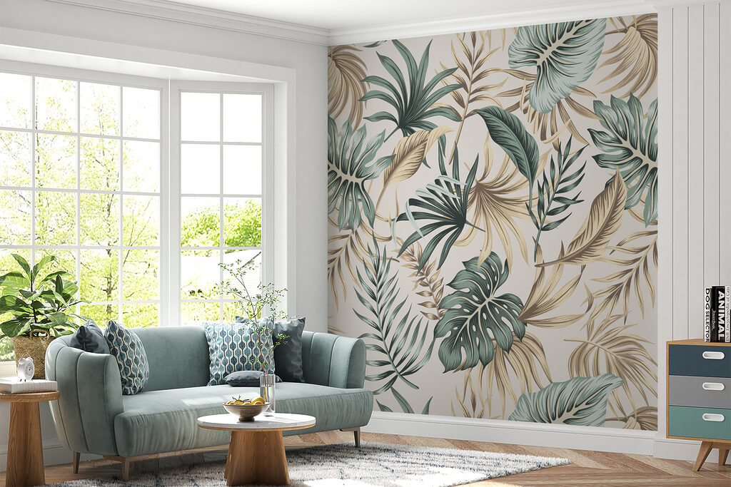 Pattern of leaves on a white background