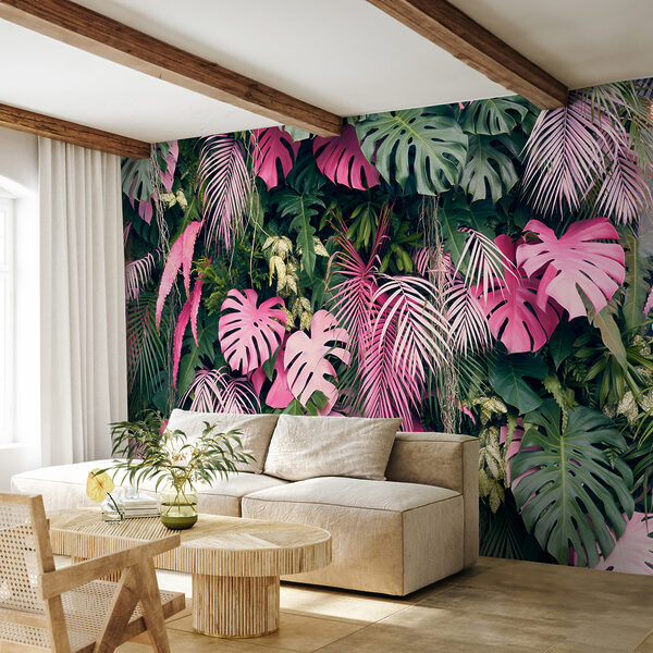 Group of pink and green leaves