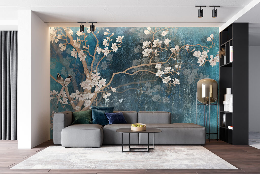 Tree branch with white flowers