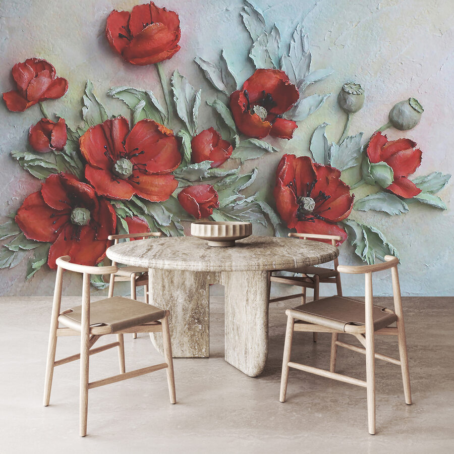 Vibrant red flowers in soft hues.