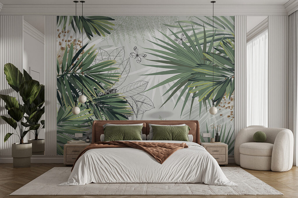 Tropical foliage with delicate butterflies Tropical foliage with delicate butterflies