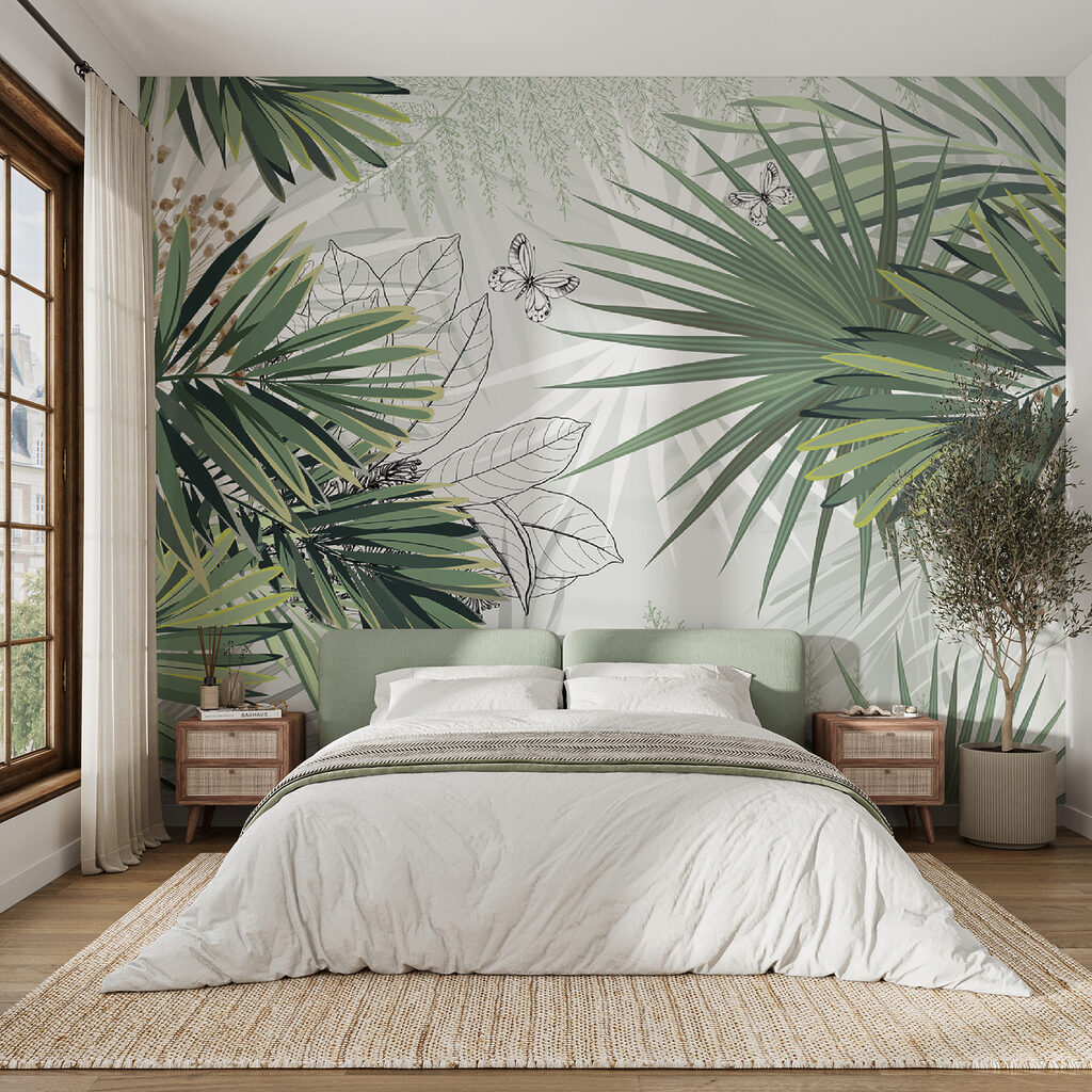 Tropical foliage with delicate butterflies Tropical foliage with delicate butterflies