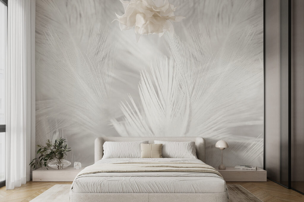 White feathers on a white surface