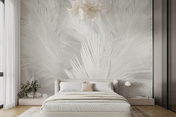 White feathers on a white surface