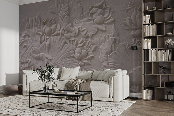 Elegant floral relief design in beige