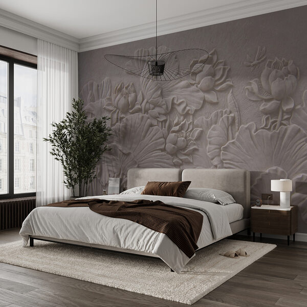 Elegant floral relief design in beige