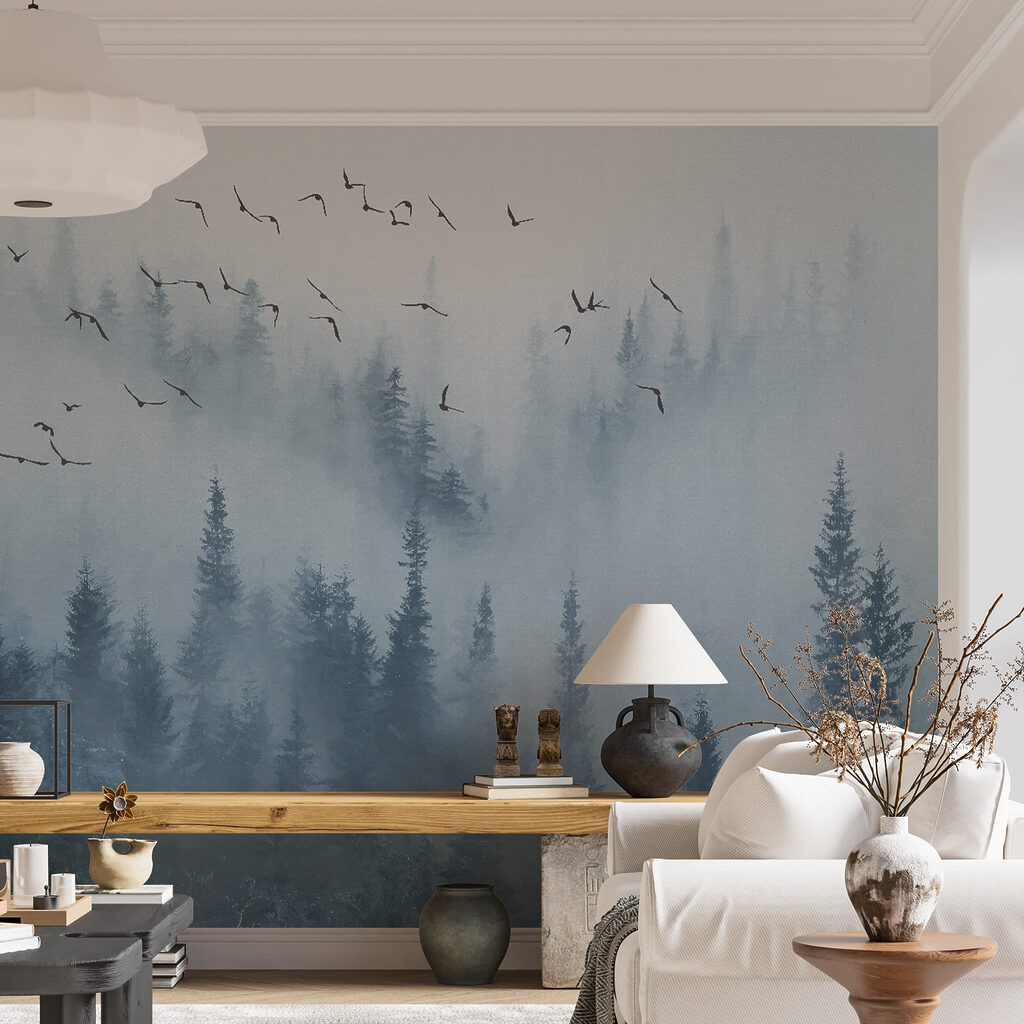 Birds flying over a forest Birds flying over a forest