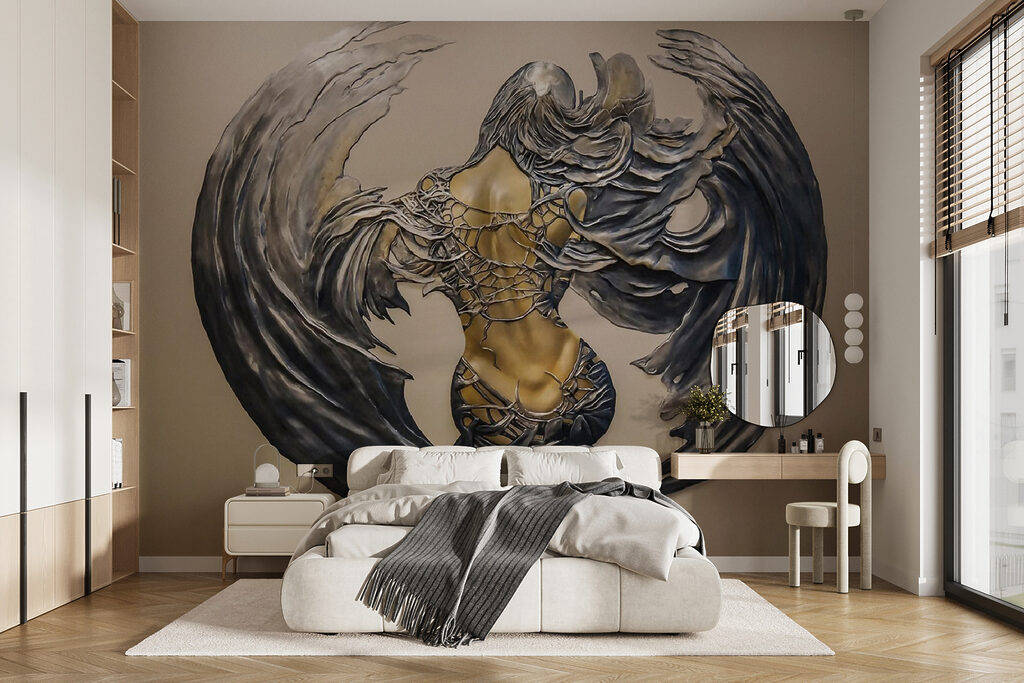 Metal sculpture of a woman with wings Metal sculpture of a woman with wings