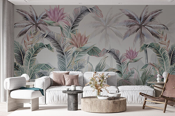 Wallpaper with palm trees and flowers Wallpaper with palm trees and flowers