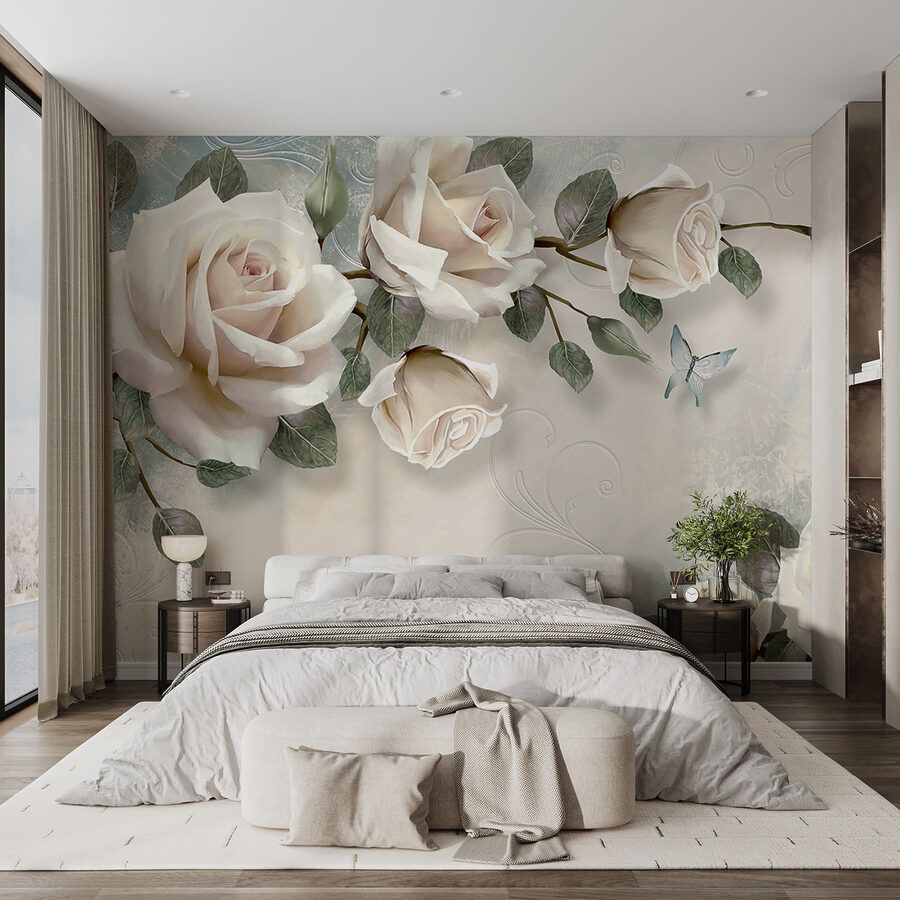Delicate roses with soft butterflies. Delicate roses with soft butterflies.