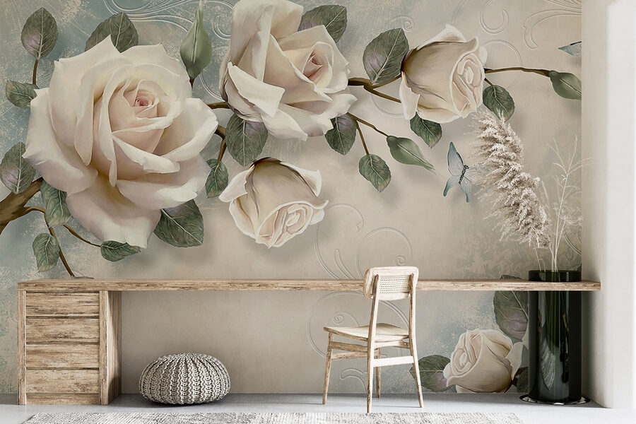 Delicate roses with soft butterflies. Delicate roses with soft butterflies.