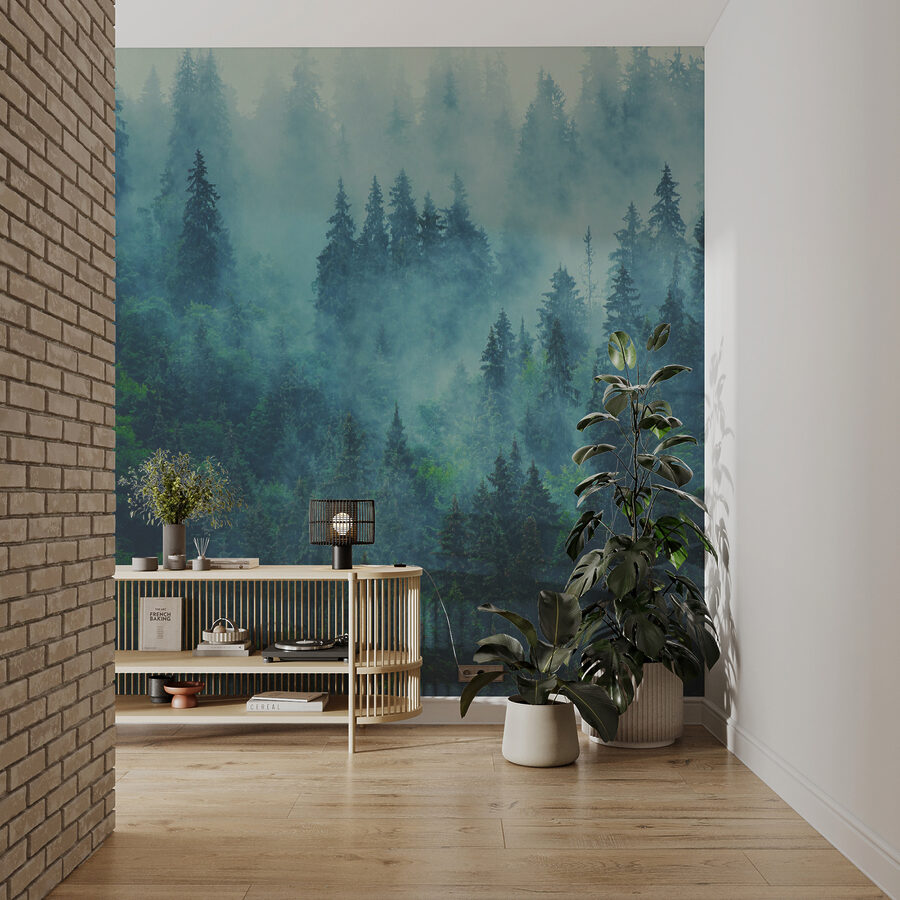 Foggy forest with trees