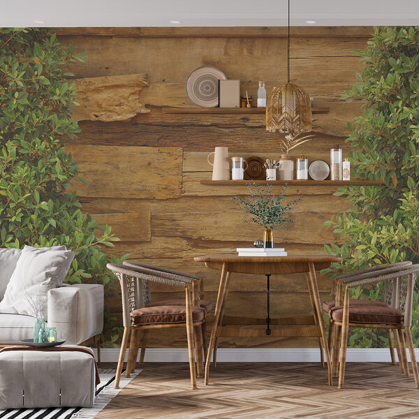 Tree next to a wood wall Tree next to a wood wall