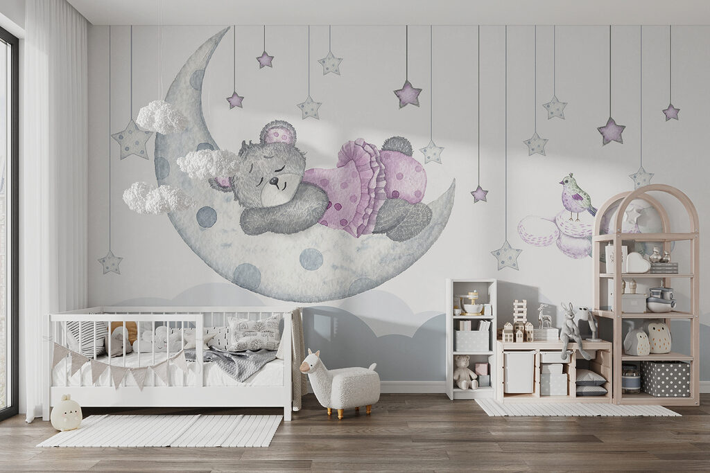 Teddy bear sleeping on the moon