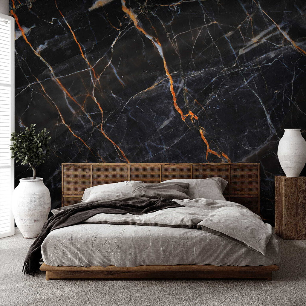 Black marble with fiery orange veins