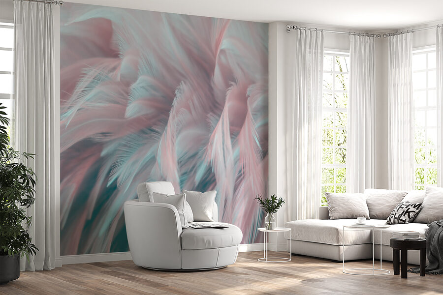 Delicate feathers in soft colors.