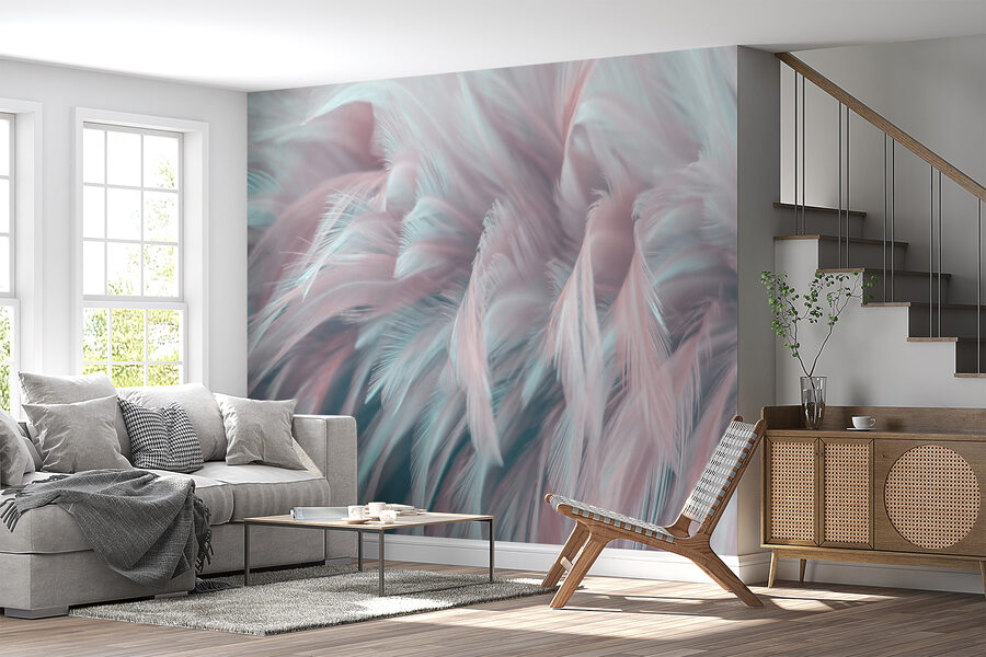 Delicate feathers in soft colors.