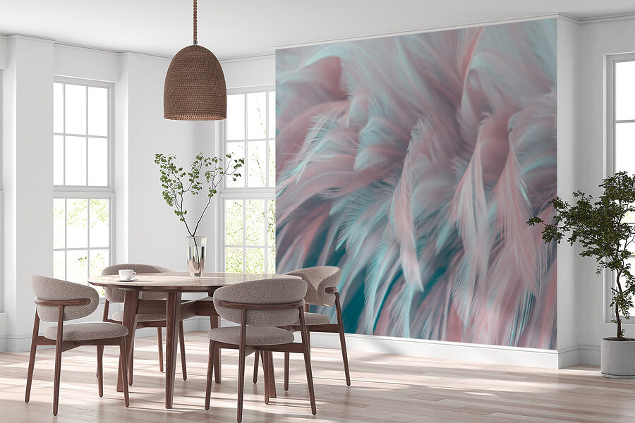 Delicate feathers in soft colors.