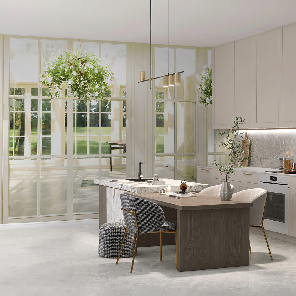 White patio door with glass windows and a potted plant from it White patio door with glass windows and a potted plant from it