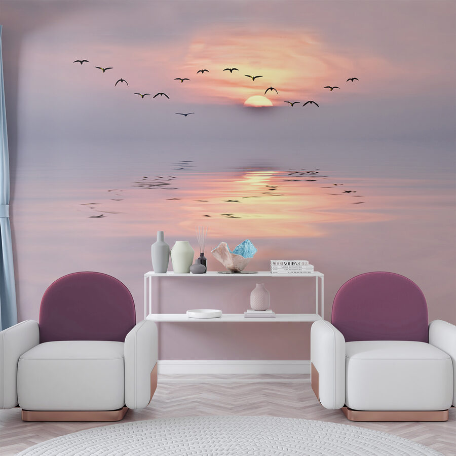 Flock of birds flying over water Flock of birds flying over water