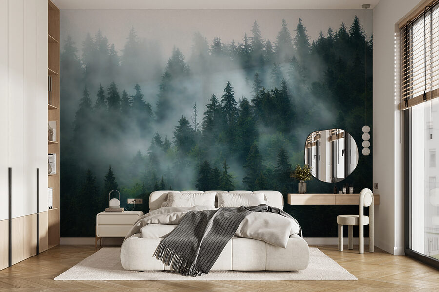Wall murals Foggy forest with trees - Image 11