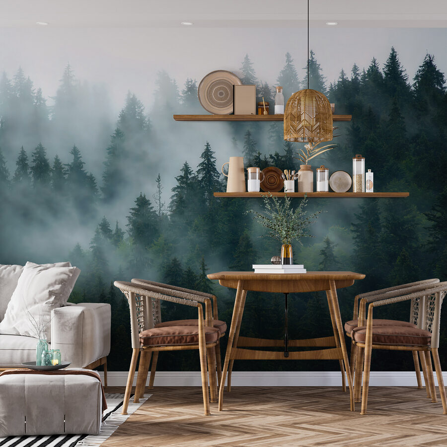 Wall murals Foggy forest with trees - Image 12
