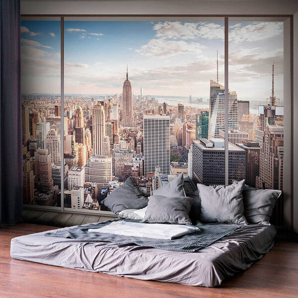 Large window with a city view