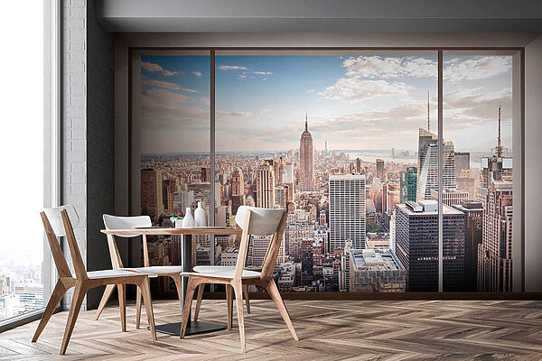 Large window with a city view