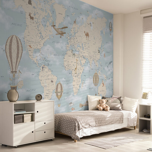Map of the world with different animals and birds Map of the world with different animals and birds