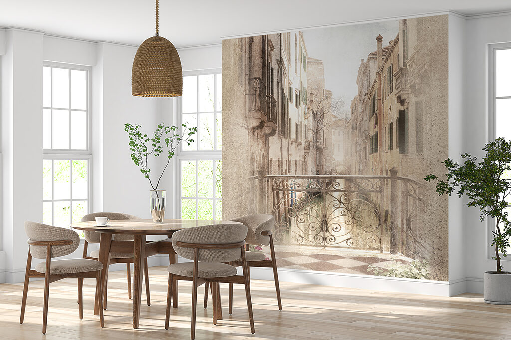 Bridge over a canal between buildings