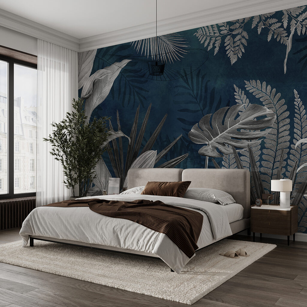 Group of leaves on a blue background