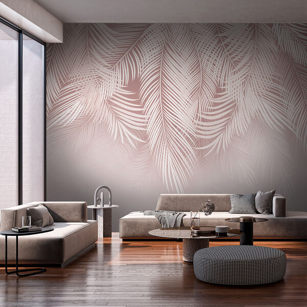 White leaves on a pink background