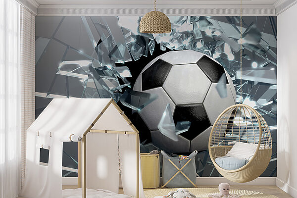 Football ball breaking through glass Football ball breaking through glass
