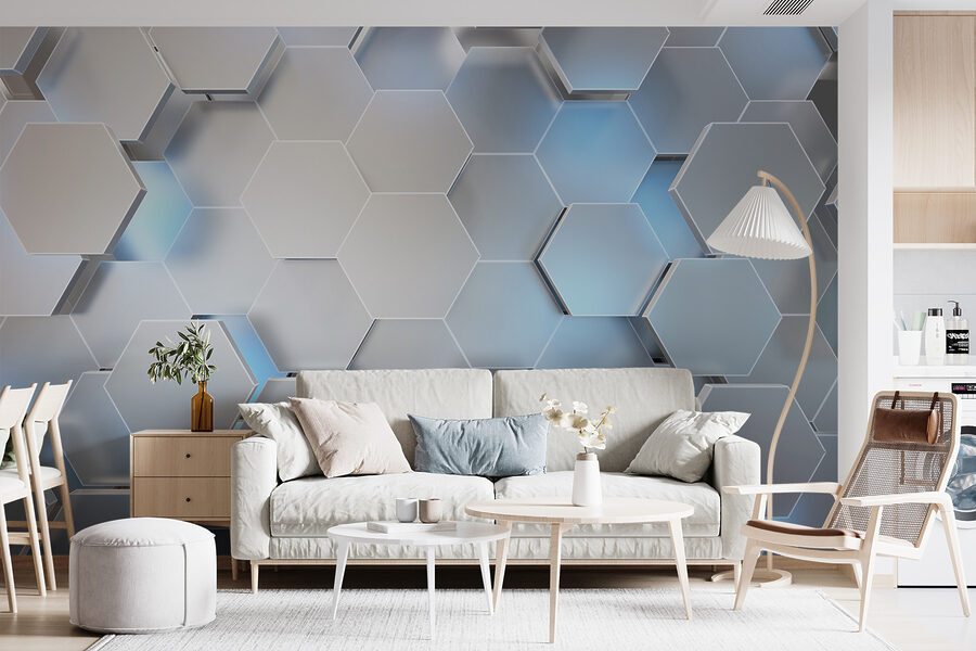 Wall murals White hexagons with blue lights - Image 5