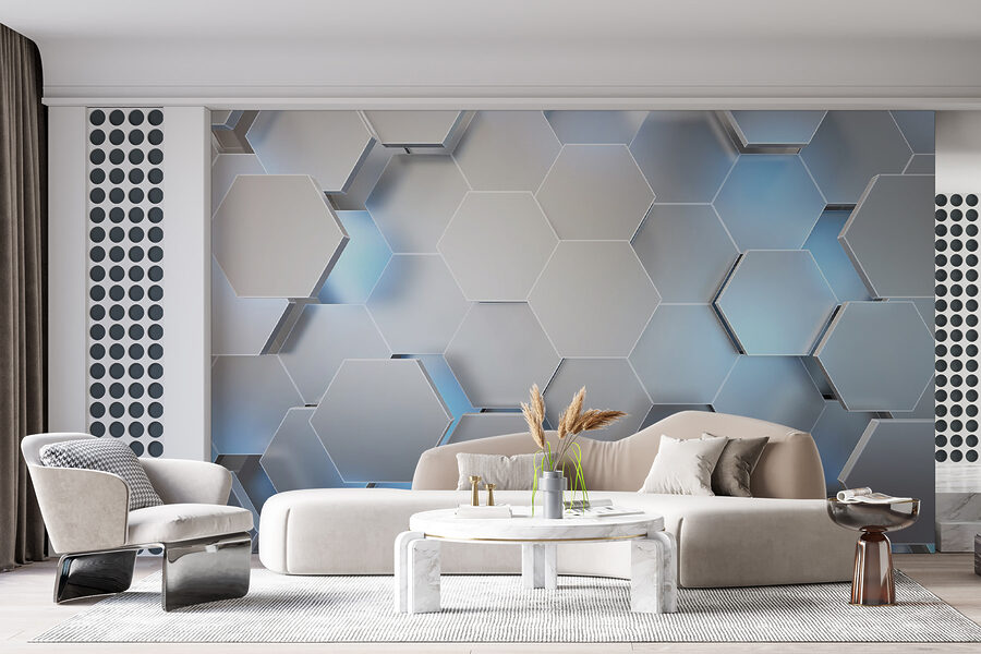 Wall murals White hexagons with blue lights - Image 6