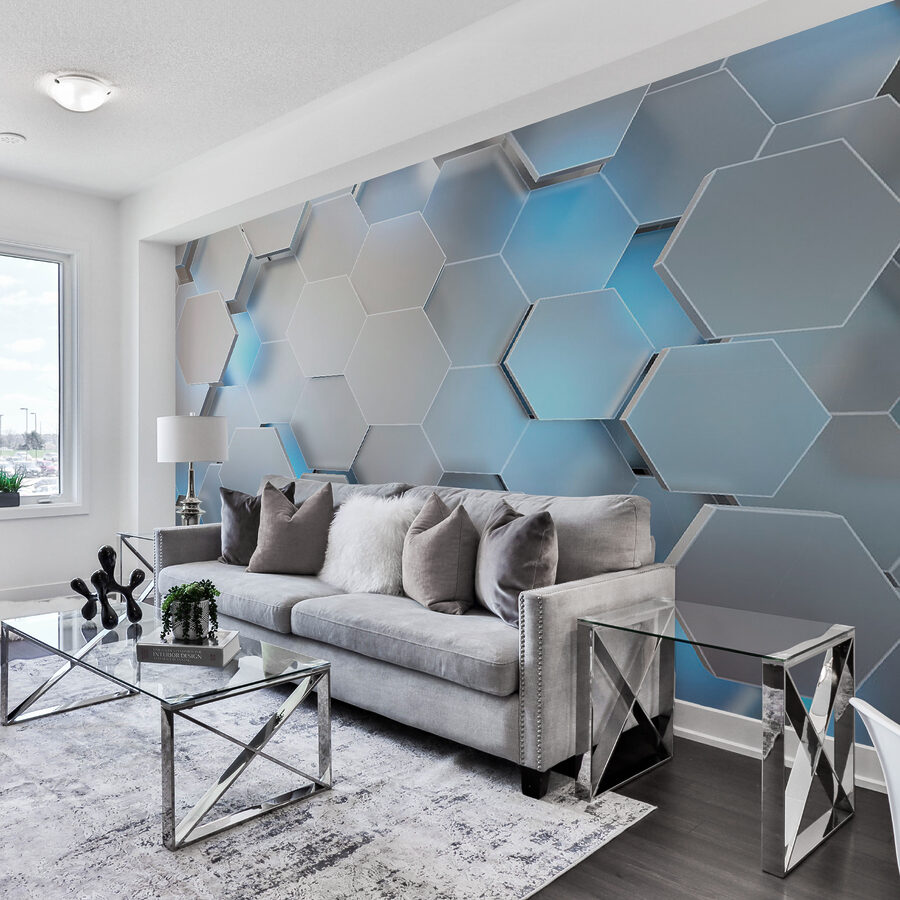 Wall murals White hexagons with blue lights - Image 7