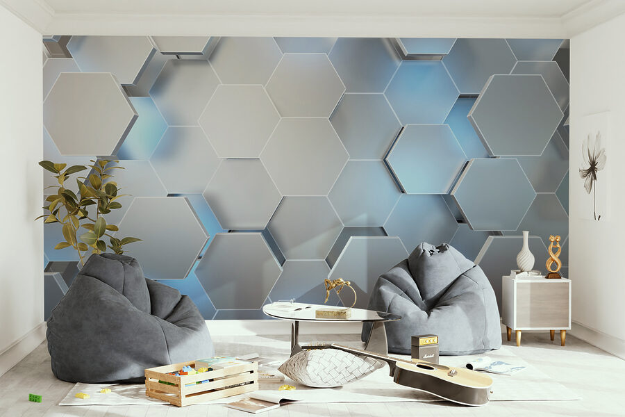 Wall murals White hexagons with blue lights - Image 8