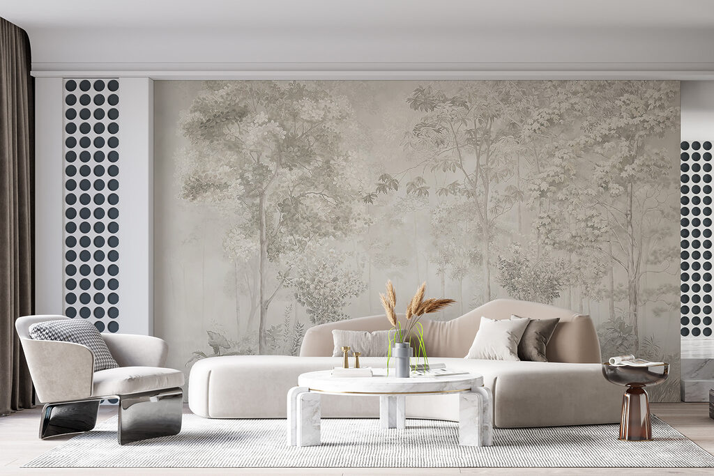 Wallpaper with trees and plants