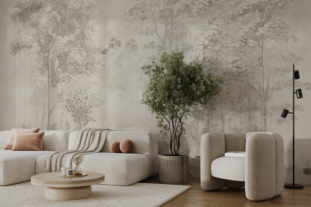 Wallpaper with trees and plants