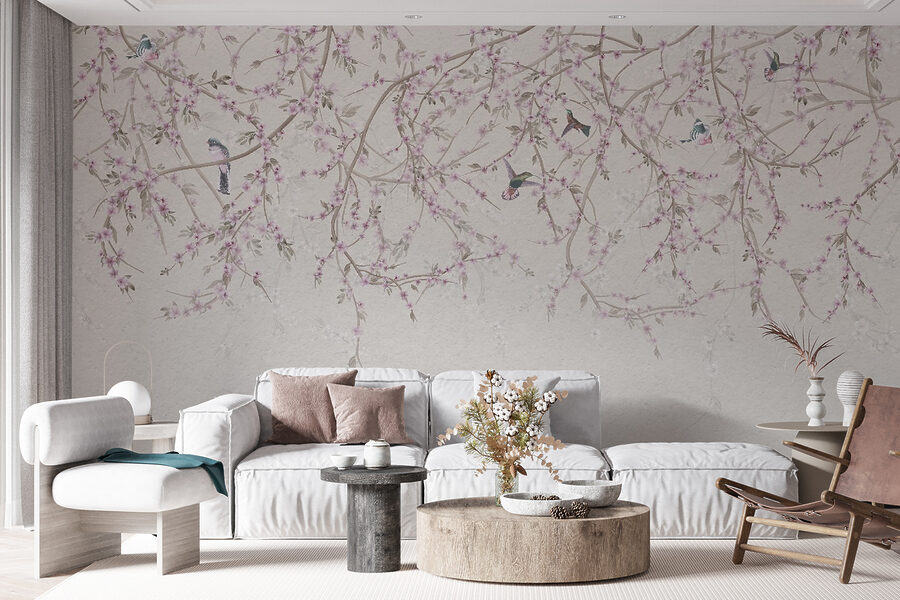 Painting of birds on a tree branch