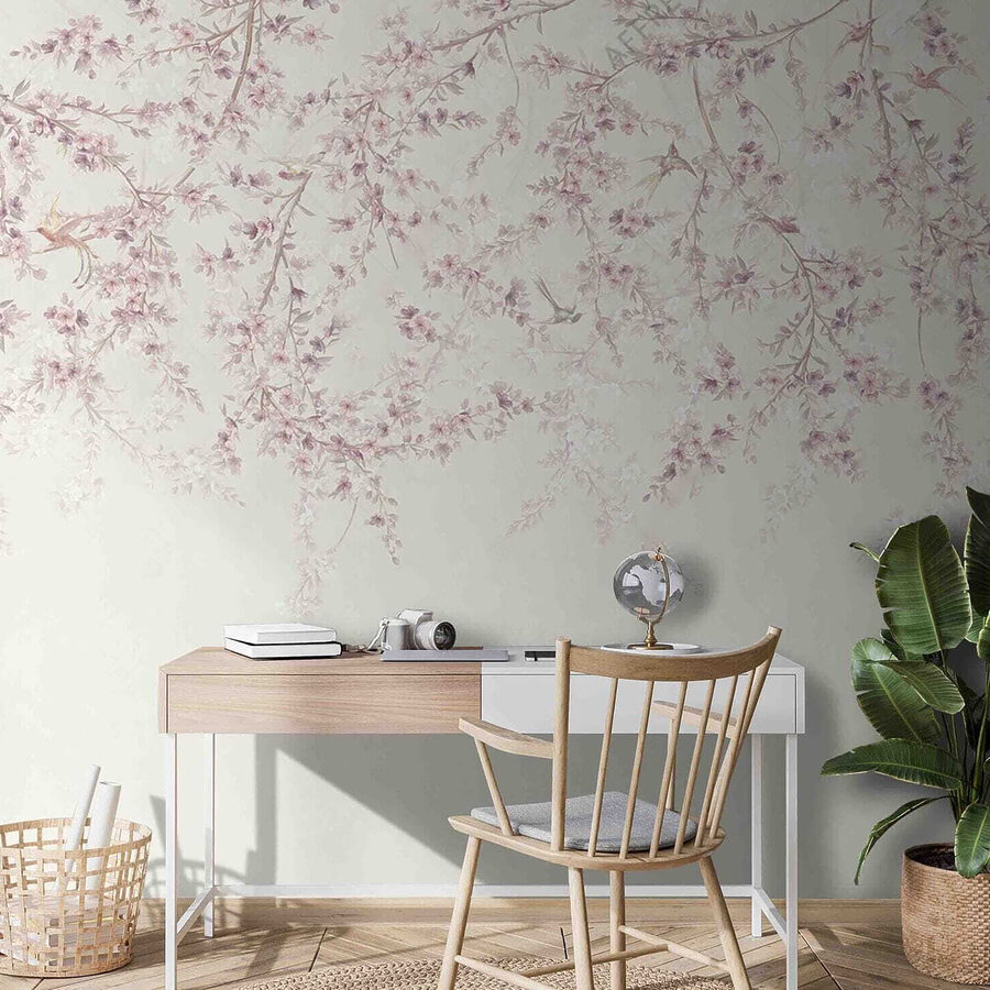 Painting of birds on a tree branch