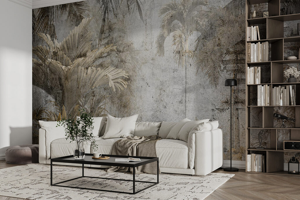 Palm trees on a concrete wall Palm trees on a concrete wall