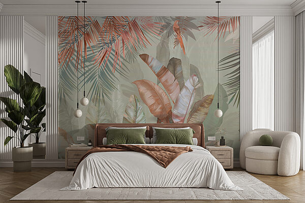 Tropical foliage in soft pastel hues. Tropical foliage in soft pastel hues.